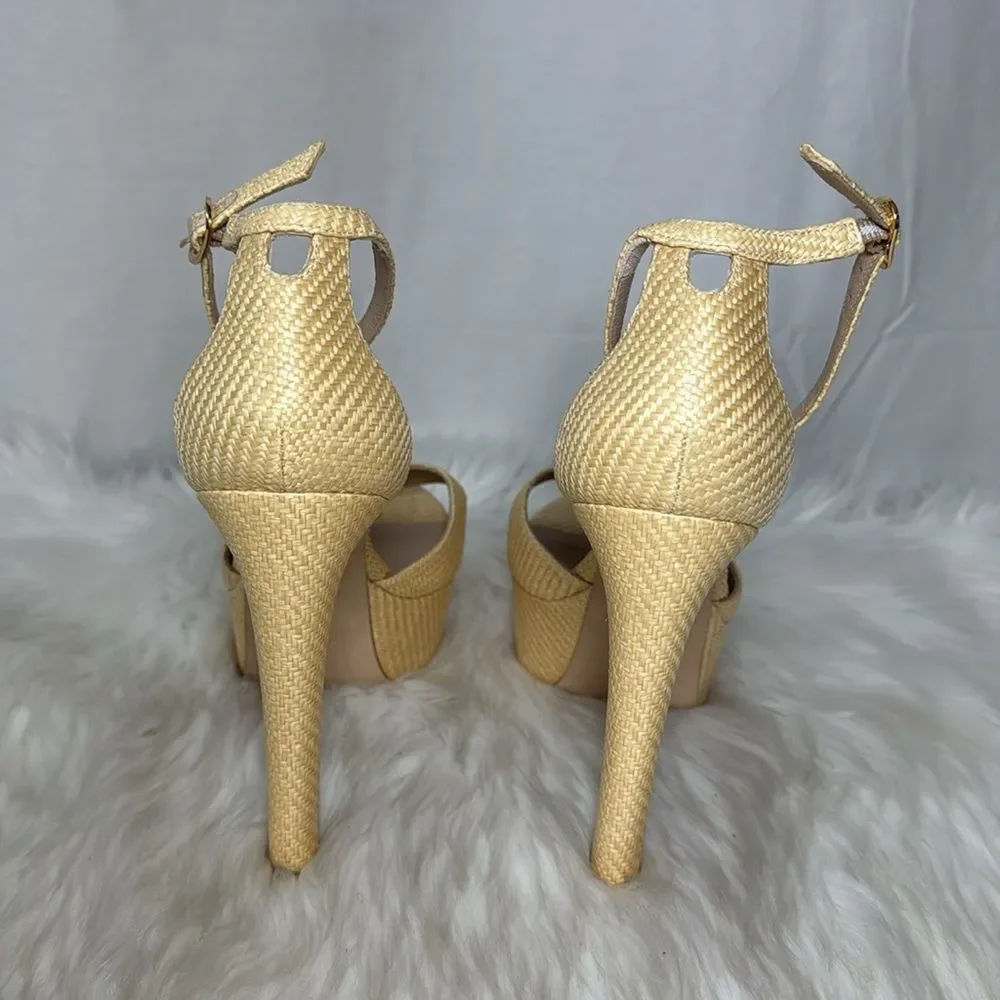 Stuart Weitzman‎ Women's Straw Platform Sandals Sz 9